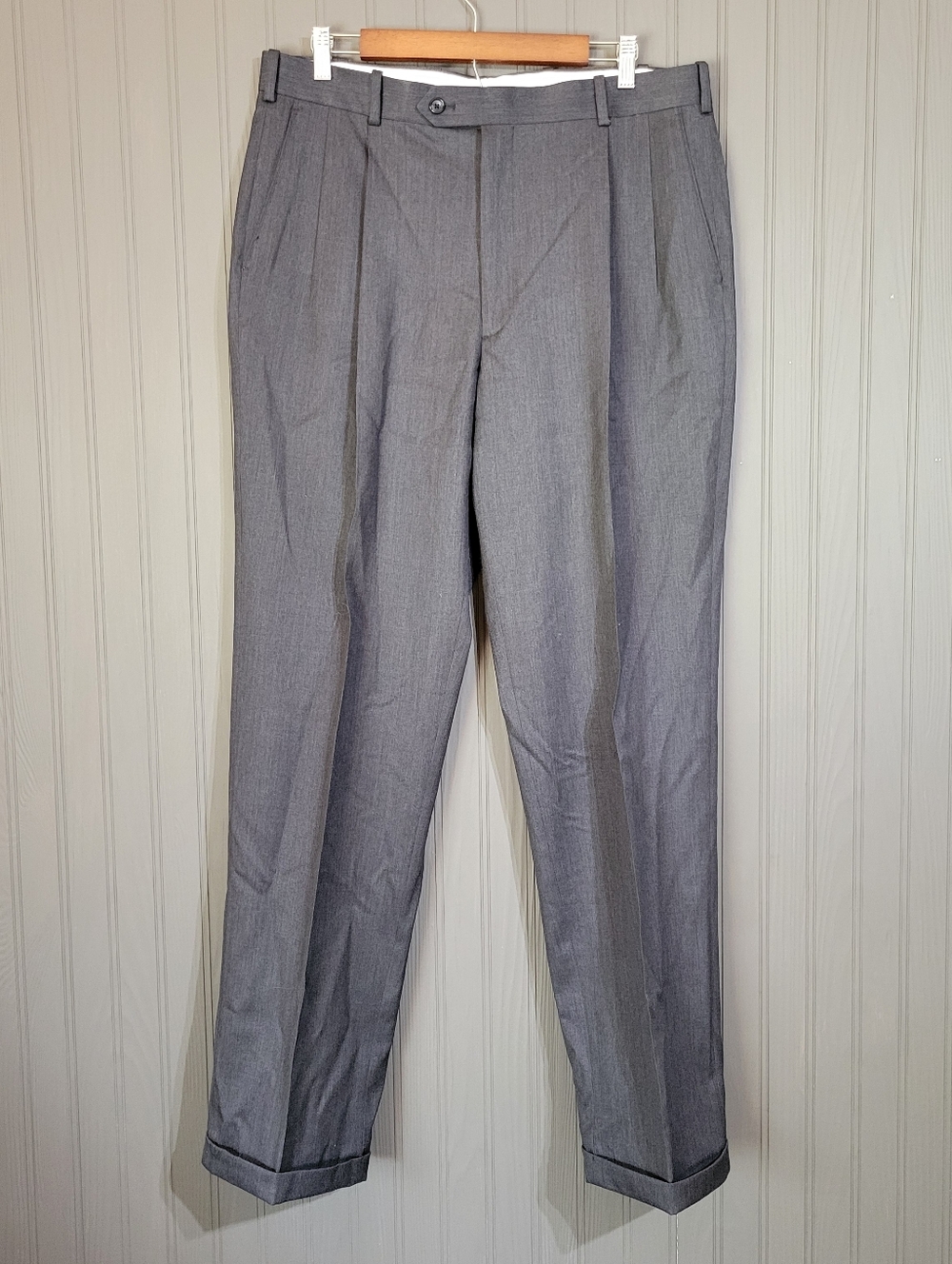 Pendleton Dress Pants Pleated 100% Wool Rolled Hem Gray Men's 36x33